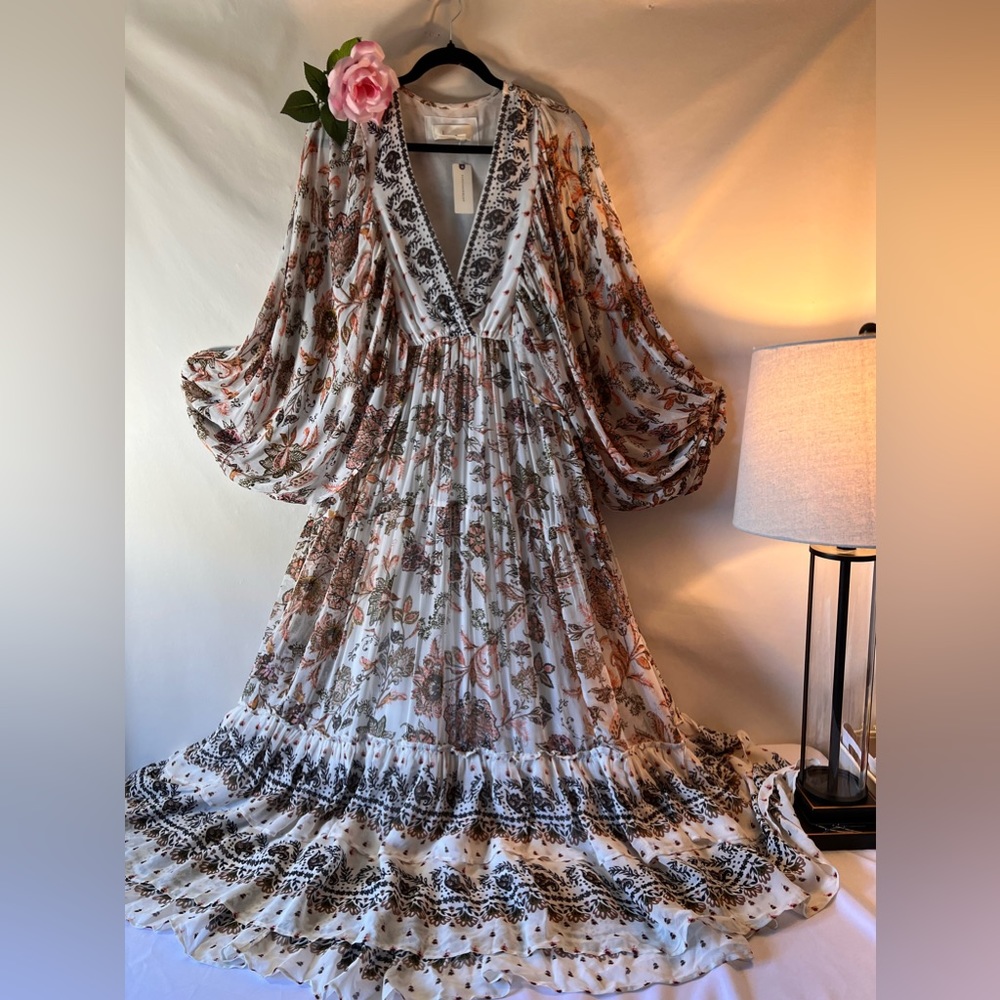 V-Neck Long-Sleeve Floral Paisley Maxi Dress - Picture 14 of 15